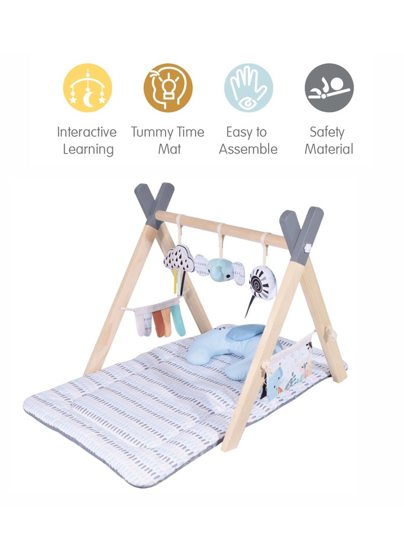 Factory Price Nyra Wooden Activity Play Gym For Infants With Soft Cushion Neck Pillow and Removable Plush Toys - Image 4