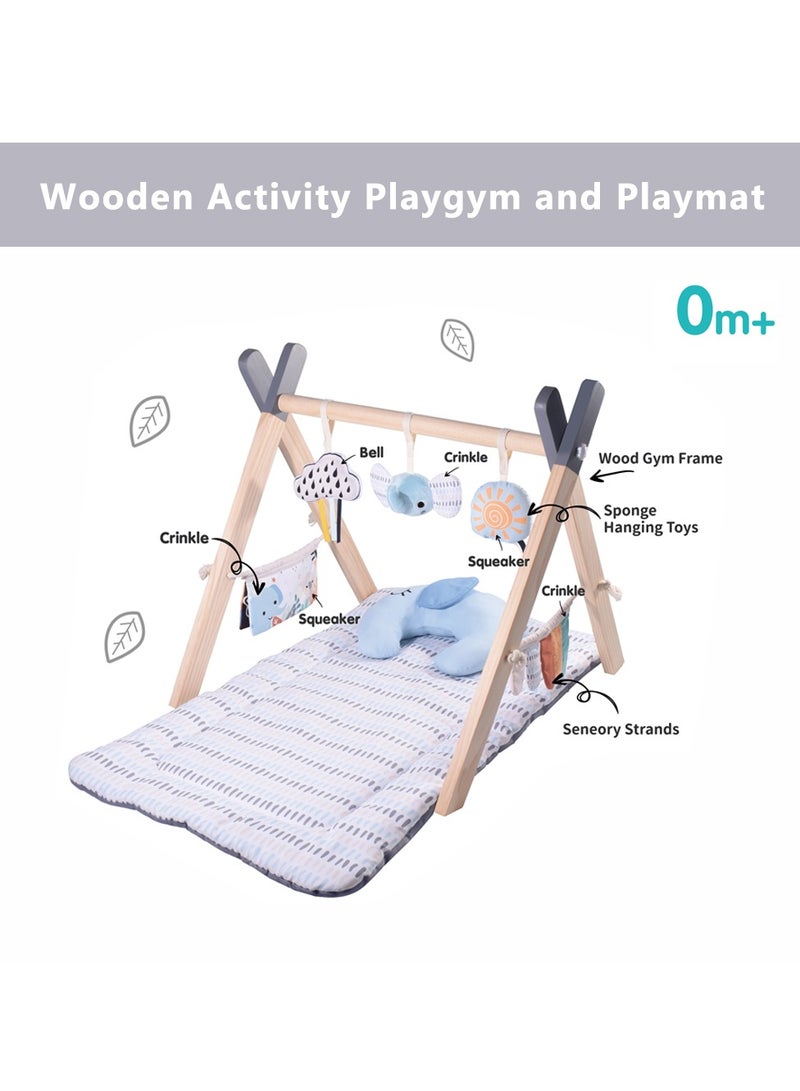 Factory Price Nyra Wooden Activity Play Gym For Infants With Soft Cushion Neck Pillow and Removable Plush Toys - Image 3