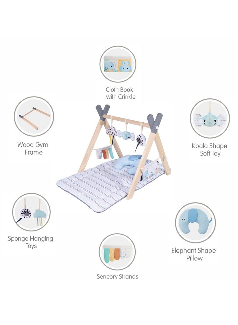 Factory Price Nyra Wooden Activity Play Gym For Infants With Soft Cushion Neck Pillow and Removable Plush Toys - Image 2