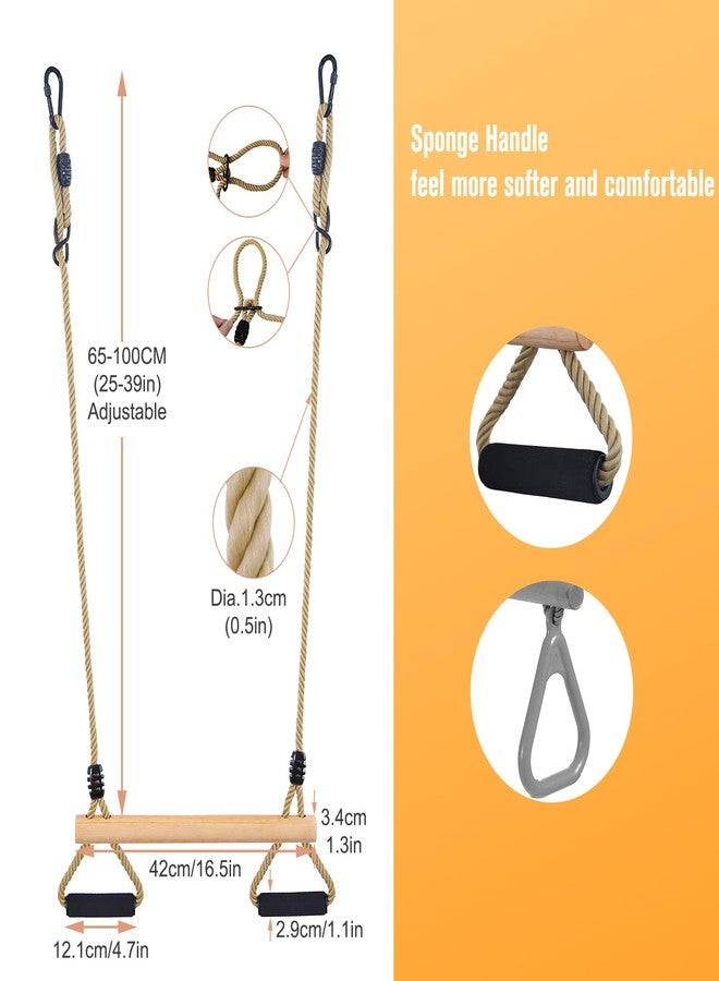 YAERSI Wooden Trapeze Swing Bar with Gym Rings for Children's Swing Set Indoor Outdoor Garden,Yard,Playground - Image 2