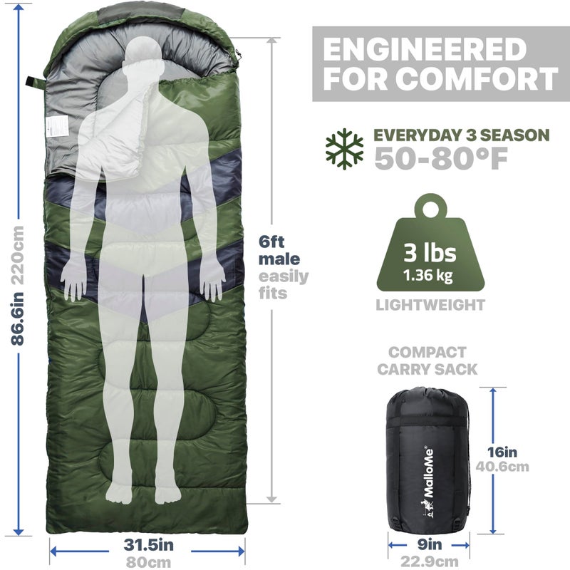 MalloMe Sleeping Bags for Adults Cold Weather & Warm - Backpacking Camping Sleeping Bag for Kids 10-12, Girls, Boys - Lightweight Compact Camping Essentials Gear Accessories Hiking Sleep Must Haves - Image 3