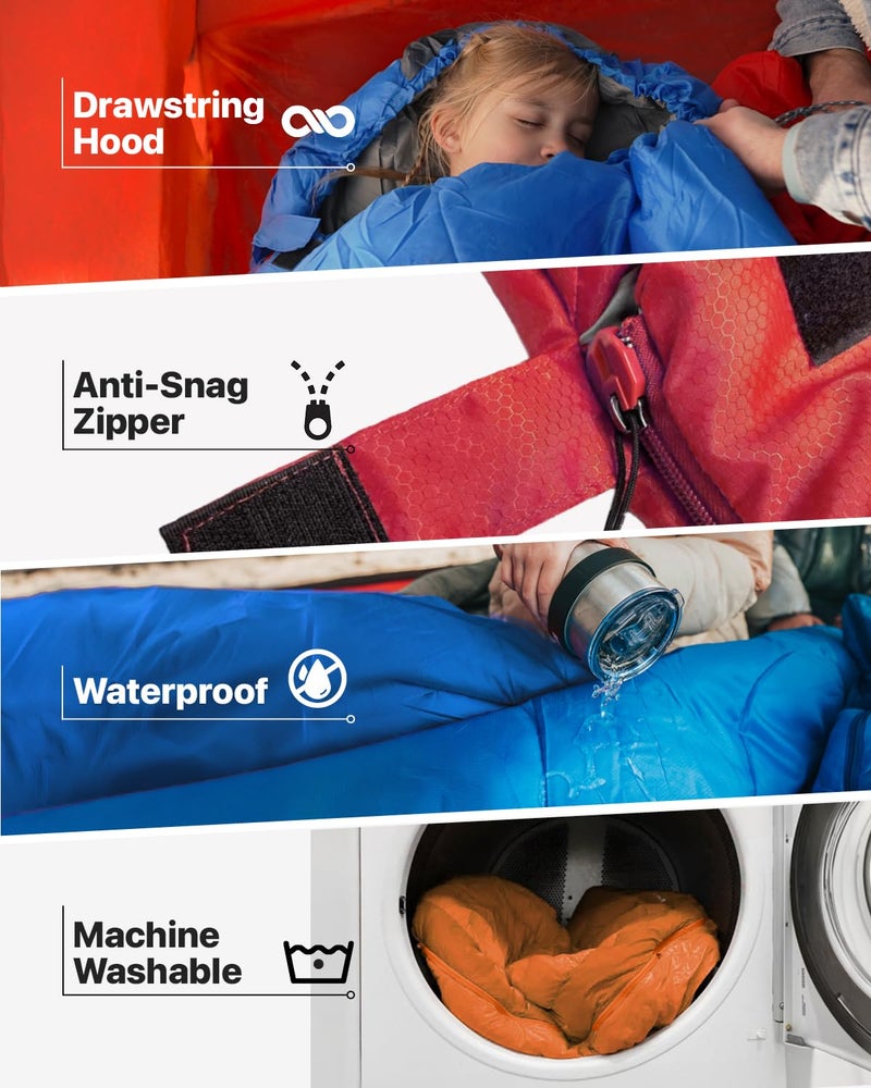 MalloMe Sleeping Bags for Adults Cold Weather & Warm - Backpacking Camping Sleeping Bag for Kids 10-12, Girls, Boys - Lightweight Compact Camping Essentials Gear Accessories Hiking Sleep Must Haves - Image 5