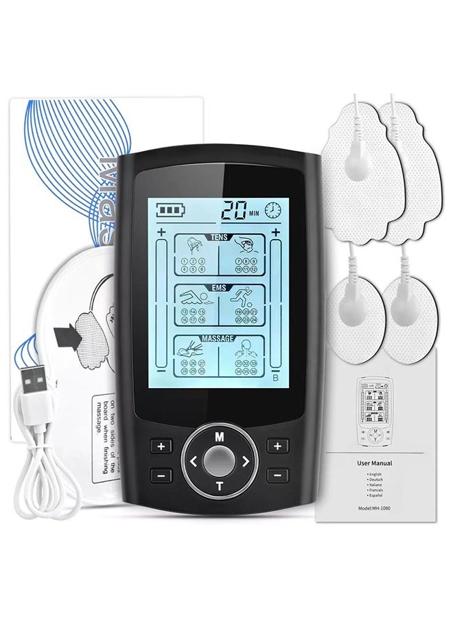 TENS EMS Muscle Stimulator with 36 Muscle Stimulators Massage Modes-Pain Relief Massager, Nerve  Muscle Activation - Includes 10 Electrode Pads  Dust-Proof Drawstring Storage Bag- For Better Blood F