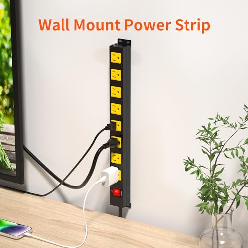 OKCHILD 8 Outlet Metal Heavy Duty Long Power Strip, 2100J Surge Protector with 6 FT Extension Cord, Wide Spaced and Wall Mount Powerstrip for Home, Industrial, Workshop & Garage (6FT) - Image 3