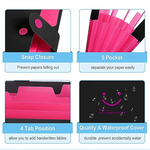 NISUN 5 Pockets File Organizer, Expanding File Folder, Accordion Document Organizer, Adjustable Buckle Folder, A4 Portable Accordion Paper/Bill/Receipt Bag - Black - Image 3