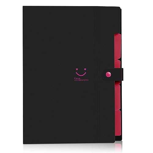 NISUN 5 Pockets File Organizer, Expanding File Folder, Accordion Document Organizer, Adjustable Buckle Folder, A4 Portable Accordion Paper/Bill/Receipt Bag - Black - Image 1