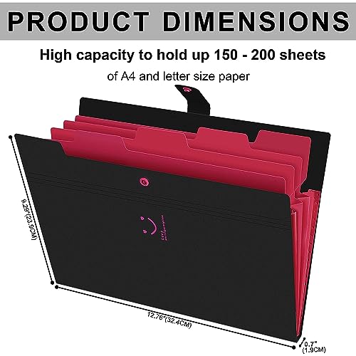 NISUN 5 Pockets File Organizer, Expanding File Folder, Accordion Document Organizer, Adjustable Buckle Folder, A4 Portable Accordion Paper/Bill/Receipt Bag - Black - Image 2