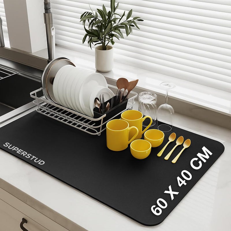 SUPERSTUD Kitchen Dry Mat for Wet Utensils | (60x40 cm) Kitchen Utensil Dish Drying Mat | Quick Dry Water Absorbent Mat | Drying Mat for Kitchen Non-Slip Rubber Backed - Image 1