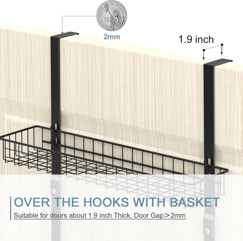 ETELI Over the Door Pantry Organizer 3 Tier Hanging Basket Back Door Storage Rack Shelf Metal Over the Door Shelves with 3 Baskets and 5 Hooks for Bathroom Kitchen Pantry Bedroom, Black - Image 3