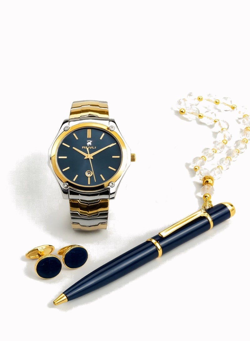 Rivoly "Men's Luxury Stainless Steel Watch Gift Set with Pen, Cufflinks, and Elegant Tasbih" - Image 2