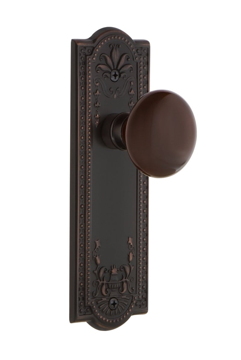 Nostalgic Warehouse Meadows Plate Passage Brown Porcelain Door Knob in Timeless Bronze - Image 2