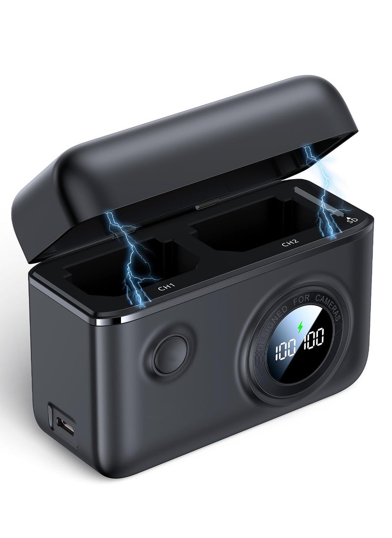 Captaintech NP-FW50 Dual Battery Charger with PD 18W Fast Charging, Compatible with Sony Alpha A6000, A6500, A7, A7 II, A7S I, Features Smart Digital Display and Magnetic Snap Cover (Dual Ports)  - Image 1