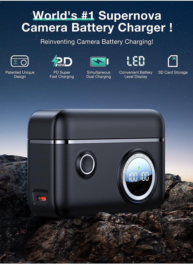 Captaintech NP-FW50 Dual Battery Charger with PD 18W Fast Charging, Compatible with Sony Alpha A6000, A6500, A7, A7 II, A7S I, Features Smart Digital Display and Magnetic Snap Cover (Dual Ports)  - Image 2