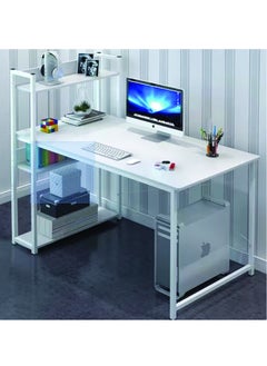 EXPERT Home Office Computer Desk Study Writing Desk with Wooden Storage Shelf, Laptop Table with Computer Host Cabinet,Computer Table-H-white  - Image 1