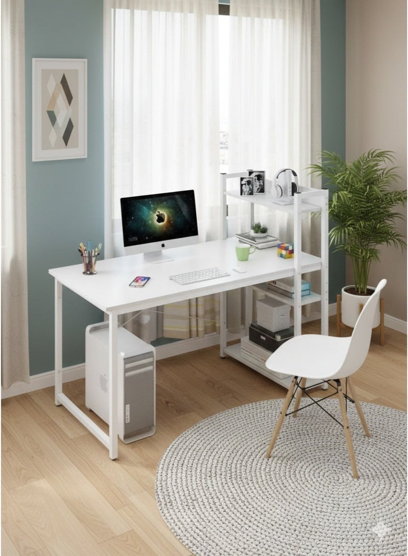 EXPERT Home Office Computer Desk Study Writing Desk with Wooden Storage Shelf, Laptop Table with Computer Host Cabinet,Computer Table-H-white - Image 5