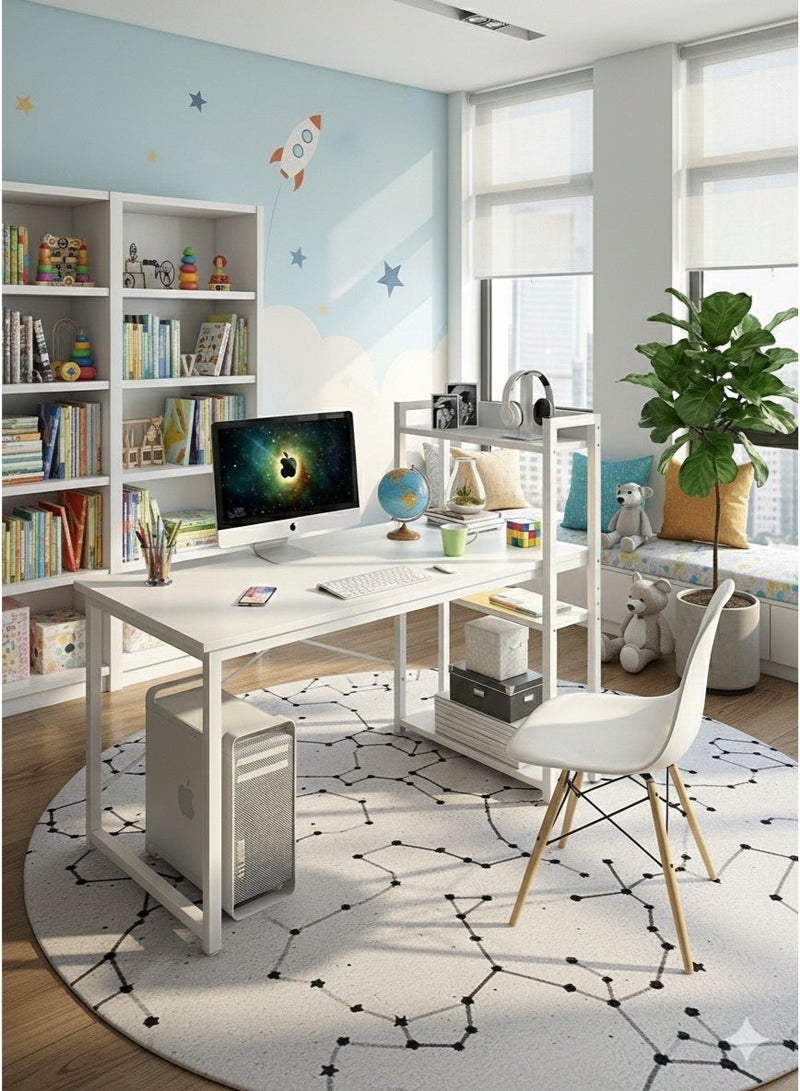 EXPERT Home Office Computer Desk Study Writing Desk with Wooden Storage Shelf, Laptop Table with Computer Host Cabinet,Computer Table-H-white - Image 4
