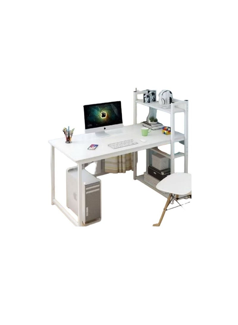 EXPERT Home Office Computer Desk Study Writing Desk with Wooden Storage Shelf, Laptop Table with Computer Host Cabinet,Computer Table-H-white - Image 3