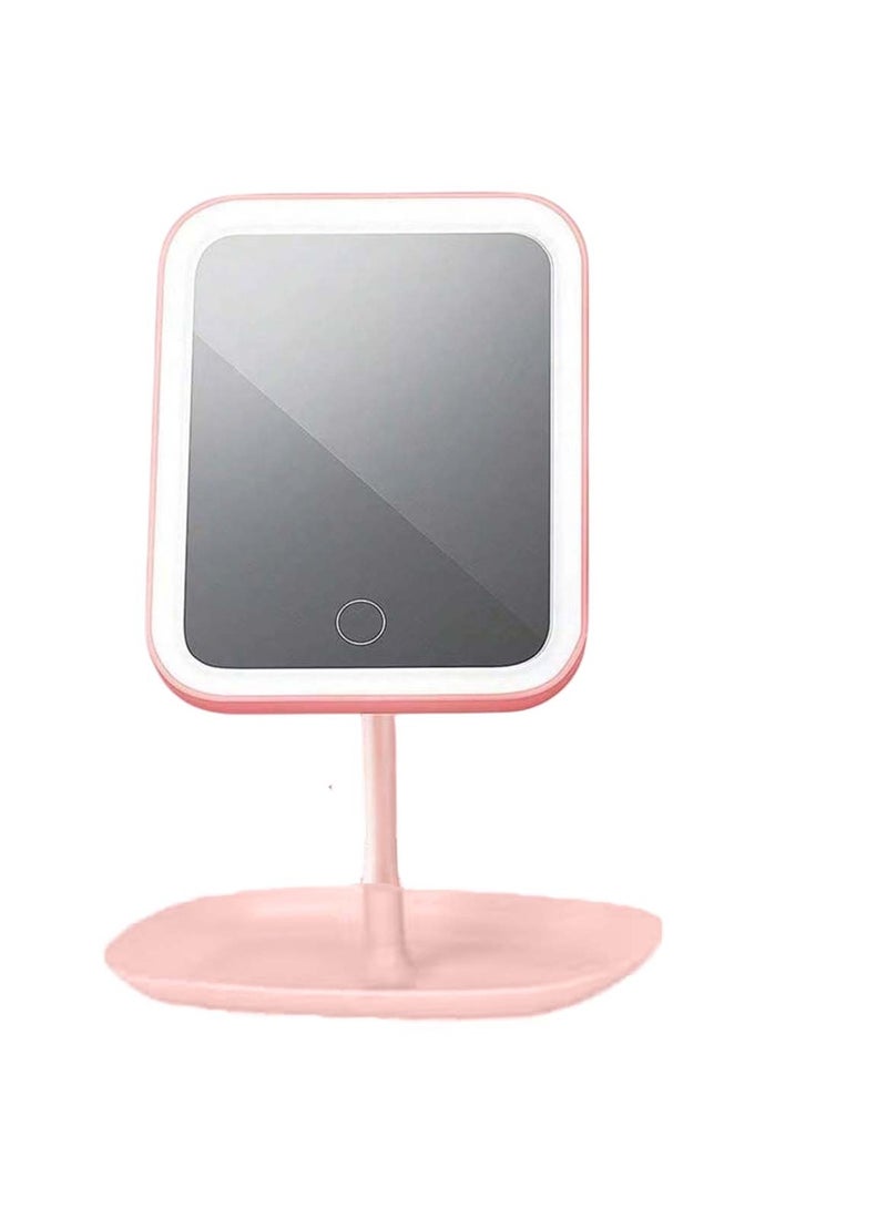 Adjustable LED Makeup Mirror with Storage Tray Pink - Image 1