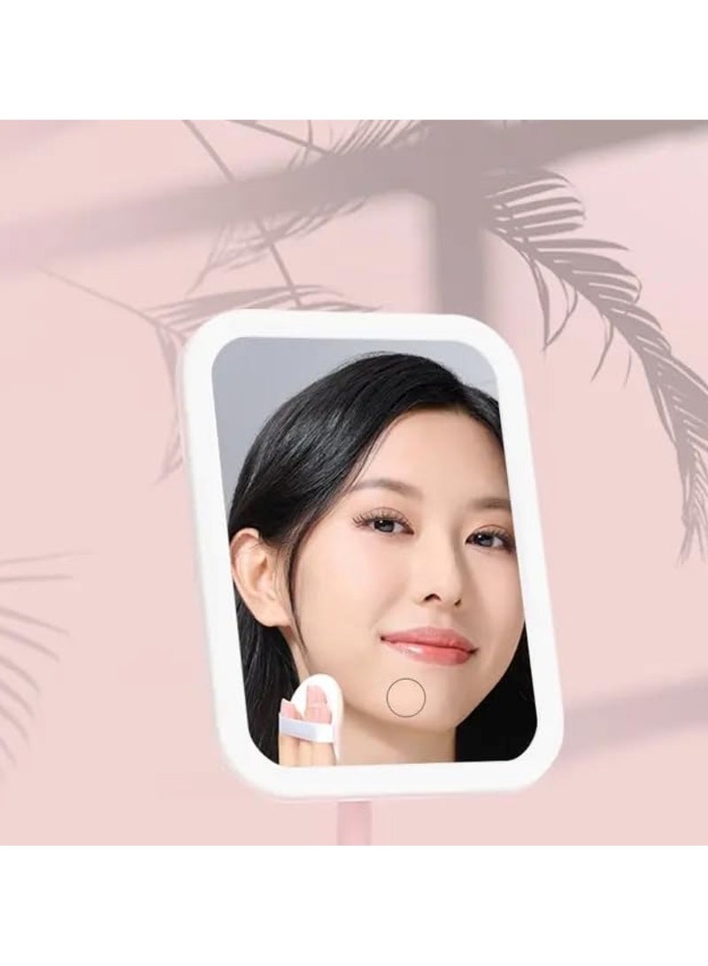 Adjustable LED Makeup Mirror with Storage Tray Pink - Image 2