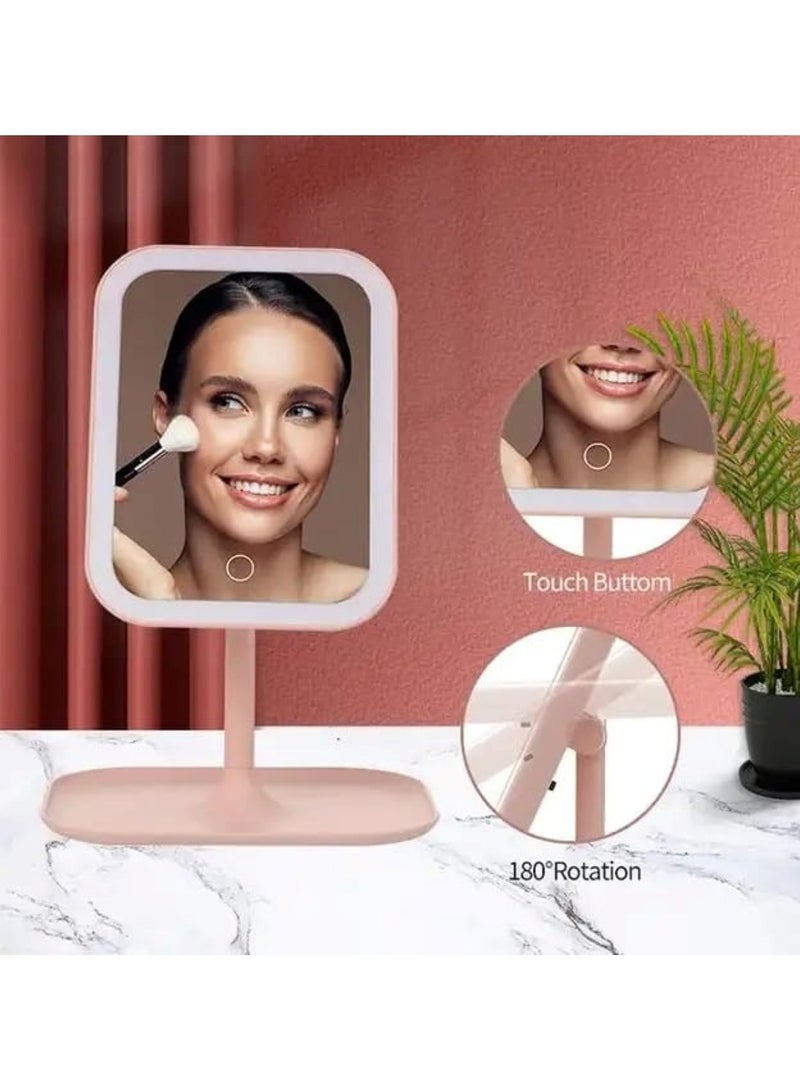 Adjustable LED Makeup Mirror with Storage Tray Pink - Image 4