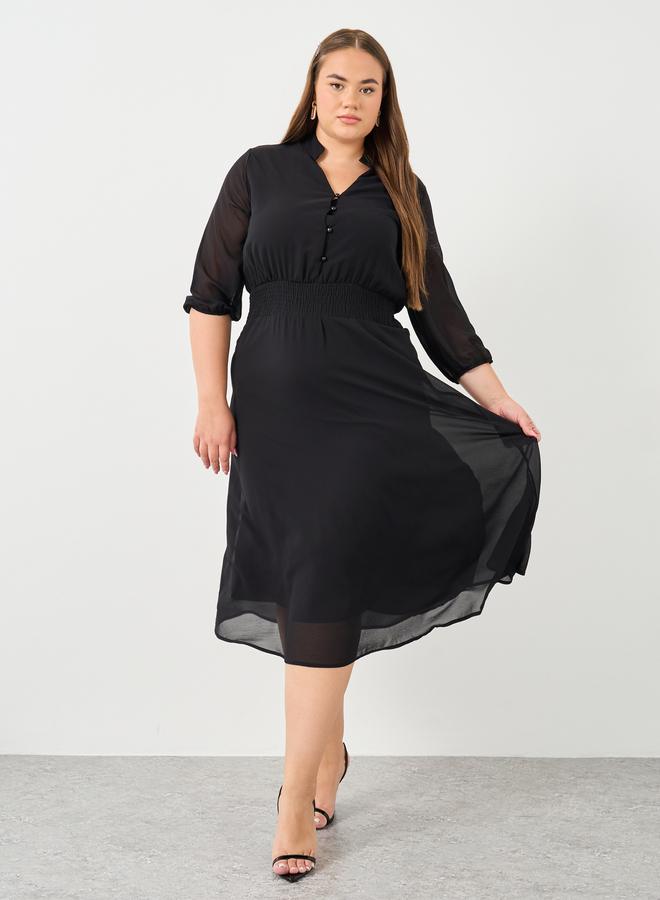 Styli Plus A-Line Midi Dress with 3/4 Sleeves - Image 2