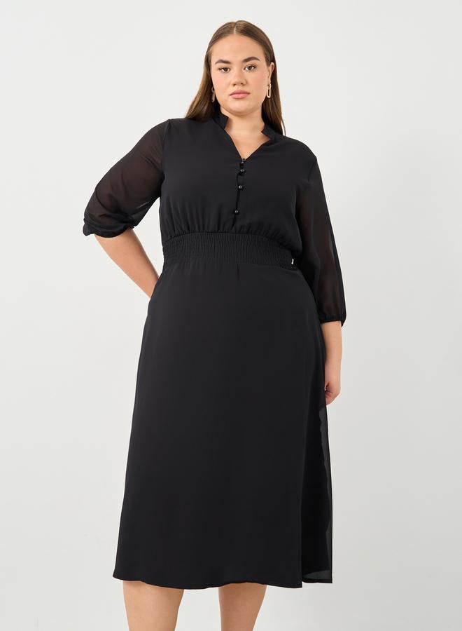 Styli Plus A-Line Midi Dress with 3/4 Sleeves - Image 3