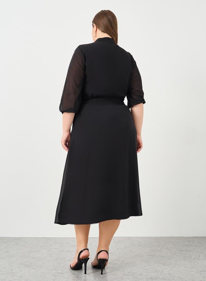 Styli Plus A-Line Midi Dress with 3/4 Sleeves - Image 5