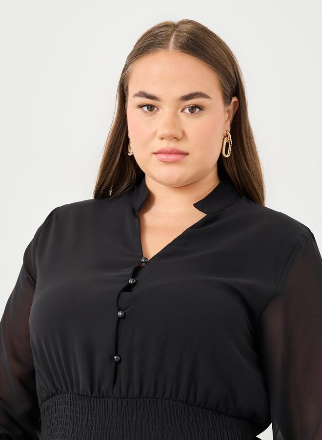 Styli Plus A-Line Midi Dress with 3/4 Sleeves - Image 4