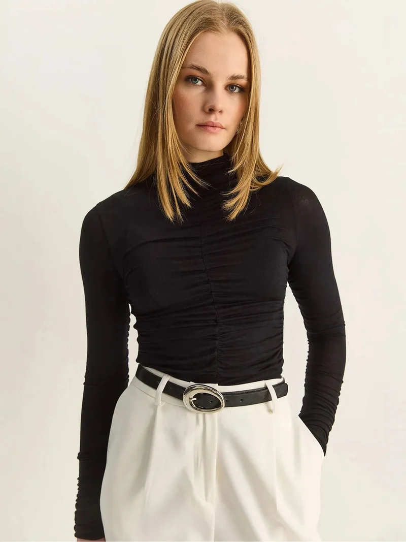 LUCCI Slim Fit Half Turtleneck Blouse with Drape Detail