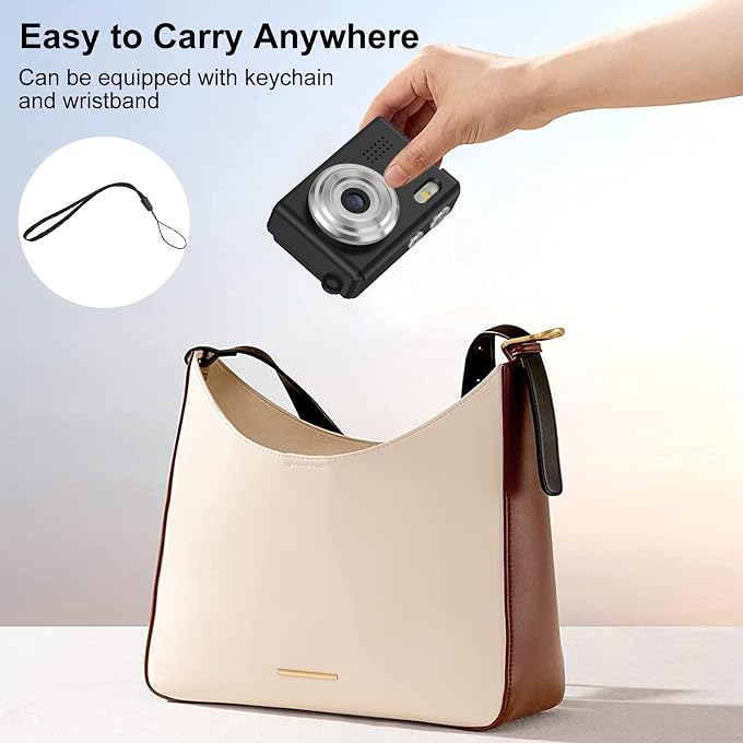 Tangxi Mini Keychain Digital Camera for Students, 1080P 12MP Small Camera Video Recorder, 6 Filters, 0.96 Inch LED Display for Travel Study Recording (Black) - Image 2