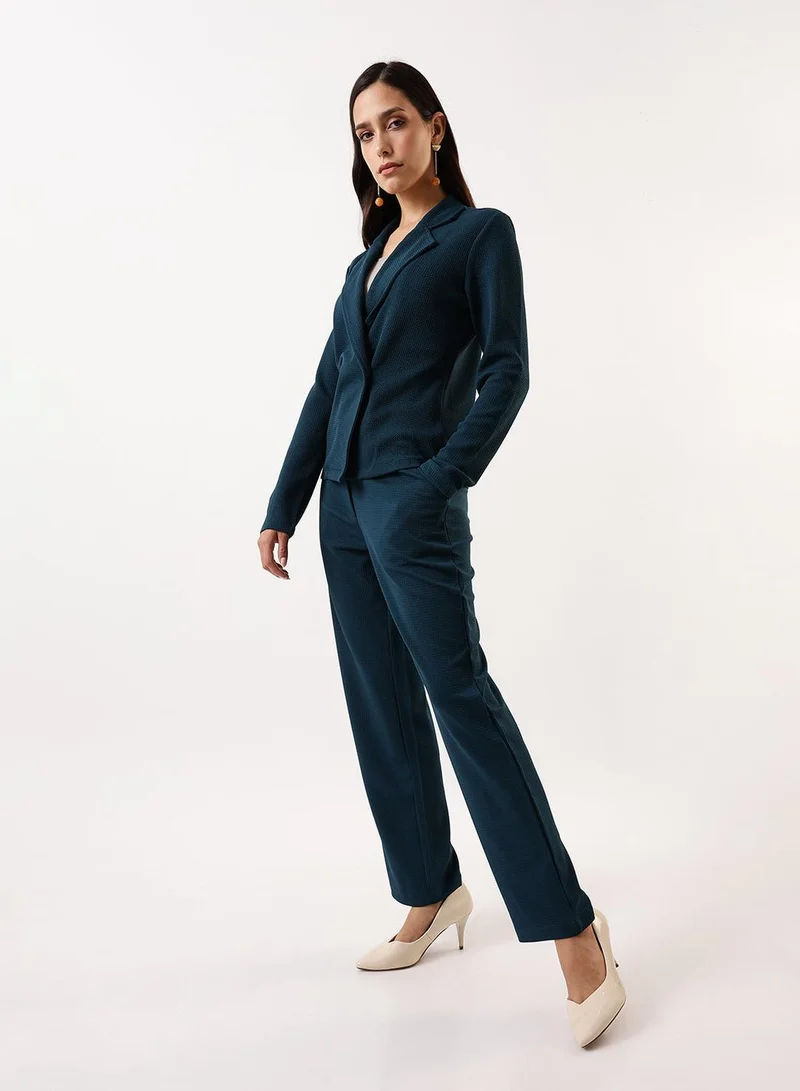 Dennis Lingo Teal Women's Teal 100% Polyester Solid Single-Breasted Upper Full Length Casual Bottom Regular Fit Co-Ords for Women | Best Price UAE