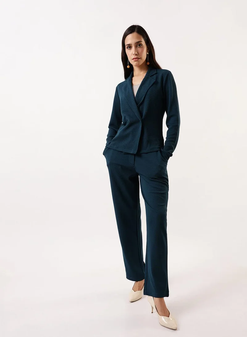 Dennis Lingo Teal Women's Teal 100% Polyester Solid Single-Breasted Upper Full Length Casual Bottom Regular Fit Co-Ords for Women | Best Price UAE