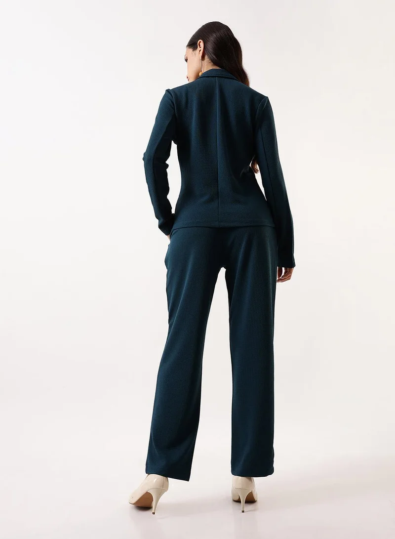 Dennis Lingo Teal Women's Teal 100% Polyester Solid Single-Breasted Upper Full Length Casual Bottom Regular Fit Co-Ords for Women | Best Price UAE