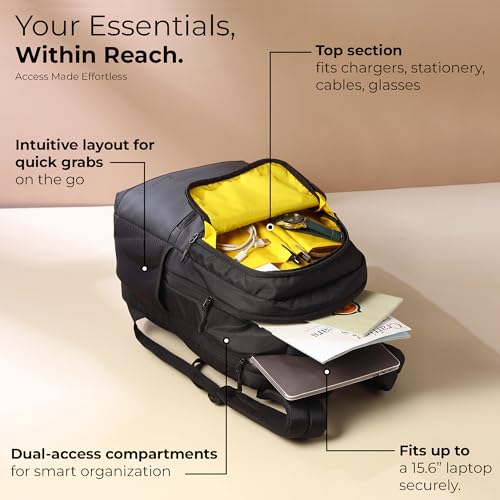 GadgetBite Veltro Laptop Bag 25 Ltrs Large 4 Compartment Laptop Backpack Travelling Bag for Men and Women College Travel Bag Durable Leather Office Bag with Trolley Sleeve & Bottle Pockets - Black - Image 4