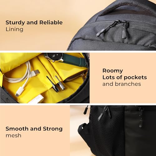GadgetBite Veltro Laptop Bag 25 Ltrs Large 4 Compartment Laptop Backpack Travelling Bag for Men and Women College Travel Bag Durable Leather Office Bag with Trolley Sleeve & Bottle Pockets - Black - Image 3