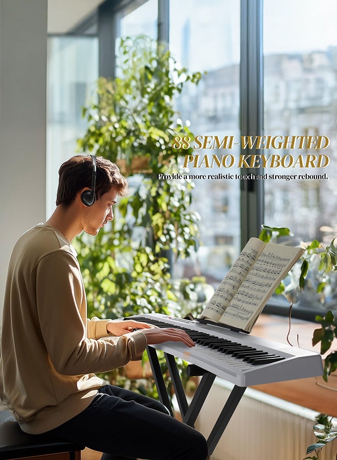 WALALLA 88 Key Foldable Electronic 5V Type-C Keyboard Piano, 3-digit LED display Electric Piano Digital Piano with Dual Bluetooth Mode, 1000 Rhythms, 1000 Tones and 150 Demos for Beginners Adults(White 4.4kg) - Image 2