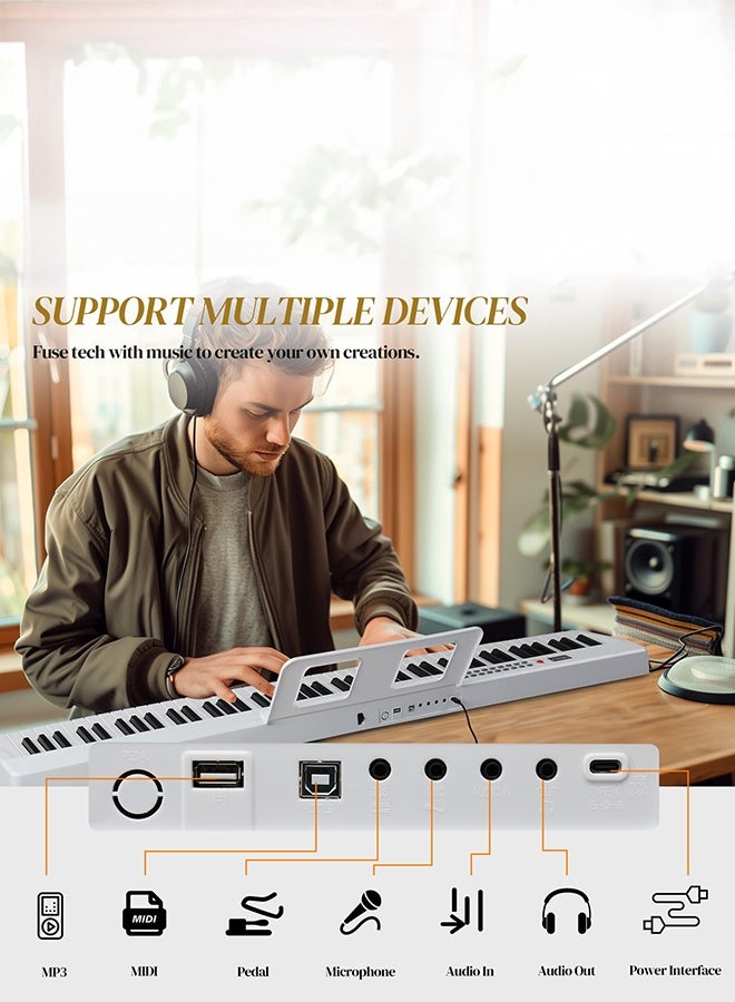 WALALLA 88 Key Foldable Electronic 5V Type-C Keyboard Piano, 3-digit LED display Electric Piano Digital Piano with Dual Bluetooth Mode, 1000 Rhythms, 1000 Tones and 150 Demos for Beginners Adults(White 4.4kg) - Image 4