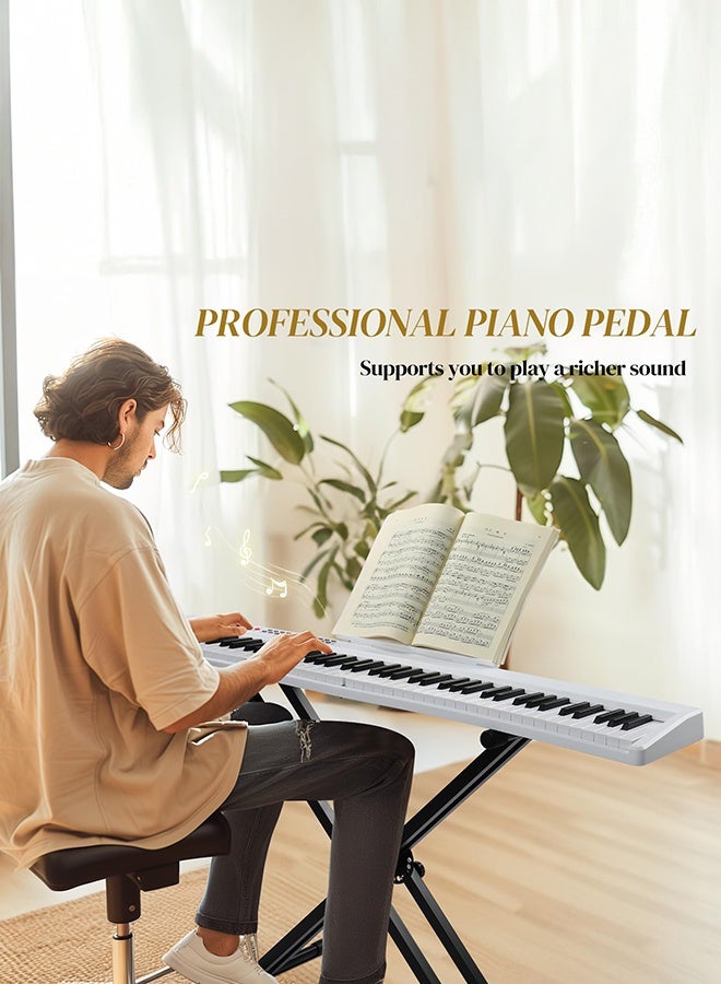 WALALLA 88 Key Foldable Electronic 5V Type-C Keyboard Piano, 3-digit LED display Electric Piano Digital Piano with Dual Bluetooth Mode, 1000 Rhythms, 1000 Tones and 150 Demos for Beginners Adults(White 4.4kg) - Image 5