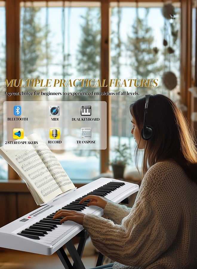 WALALLA 88 Key Foldable Electronic 5V Type-C Keyboard Piano, 3-digit LED display Electric Piano Digital Piano with Dual Bluetooth Mode, 1000 Rhythms, 1000 Tones and 150 Demos for Beginners Adults(White 4.4kg) - Image 3