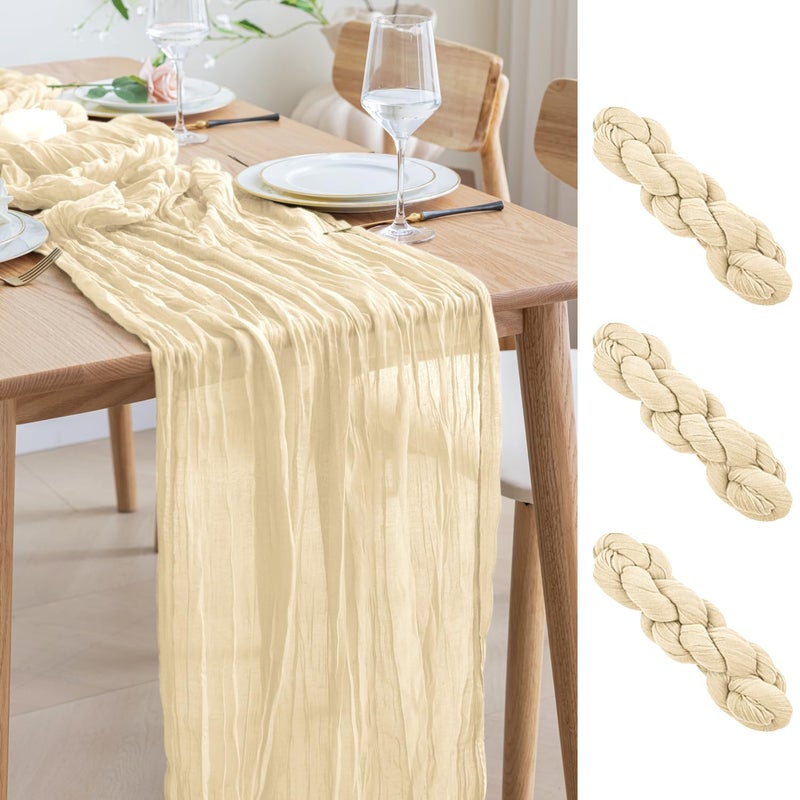 اسيم ASEE'M 3PCS Table Table Runner Cheesecloth 10ft Beige Boho Gauze Fabric Rustic Cheer Commity Runners for Wedder - Image 1