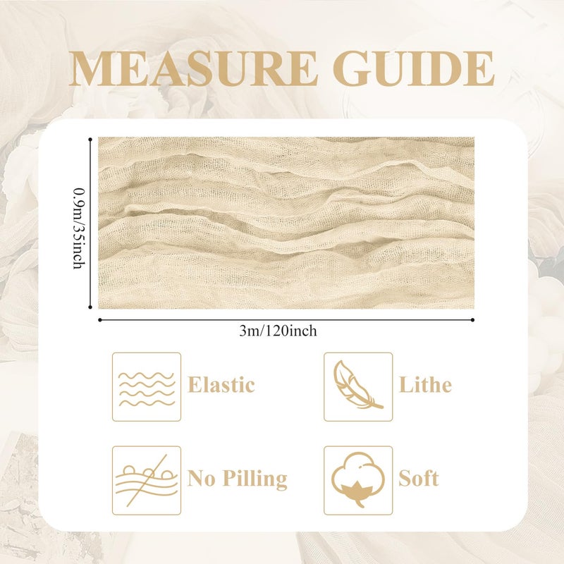 اسيم ASEE'M 3PCS Table Table Runner Cheesecloth 10ft Beige Boho Gauze Fabric Rustic Cheer Commity Runners for Wedder - Image 2