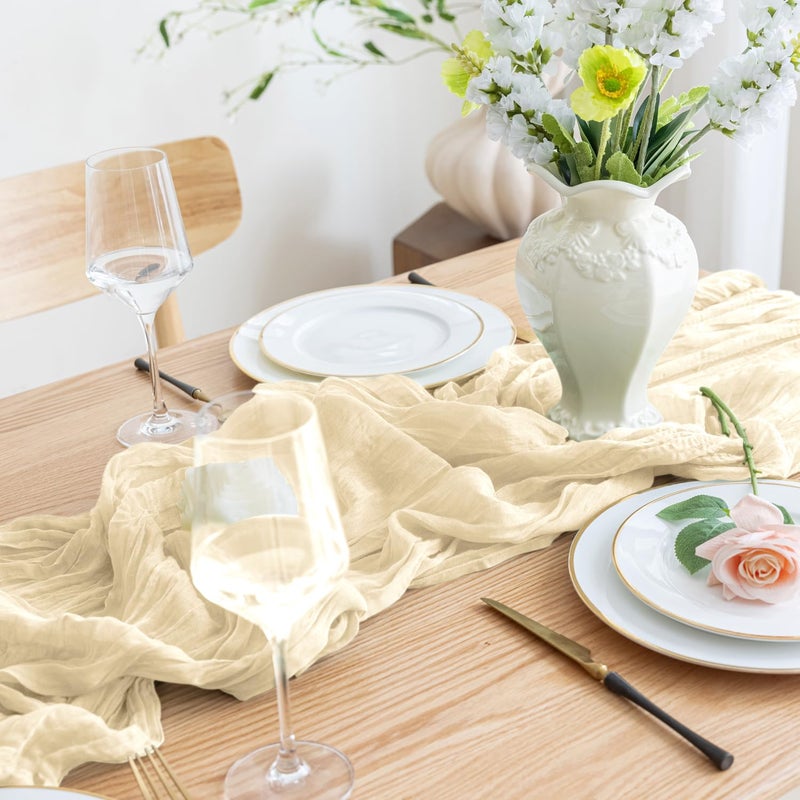 اسيم ASEE'M 3PCS Table Table Runner Cheesecloth 10ft Beige Boho Gauze Fabric Rustic Cheer Commity Runners for Wedder - Image 5