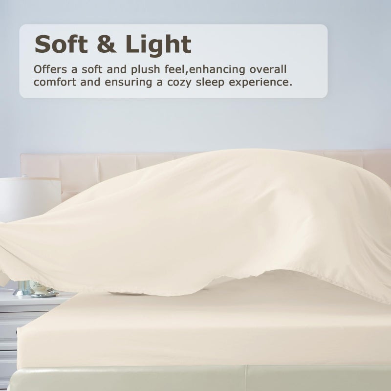 Homilay King Size Bed Sheet Set - 4 Piece Soft Microfiber Sheets with Deep Pockets, Cooling Technology, and Wrinkle-Free Pillowcase. Hotel-Quality, Durable Bedding, Cream - Image 2