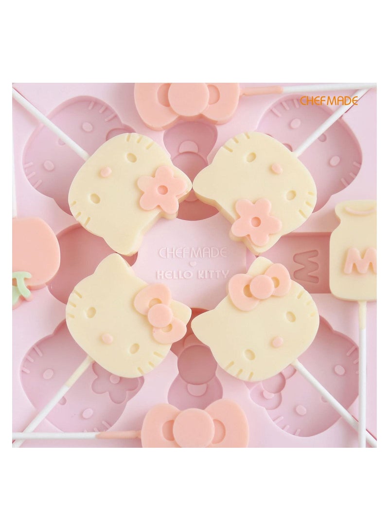 chefmade Hello Kitty Lollipop Mold 8 Cavity Non Stick Silicone Candy Chocolate and Jelly Mold With 20 Lollipop Sticks - Image 3