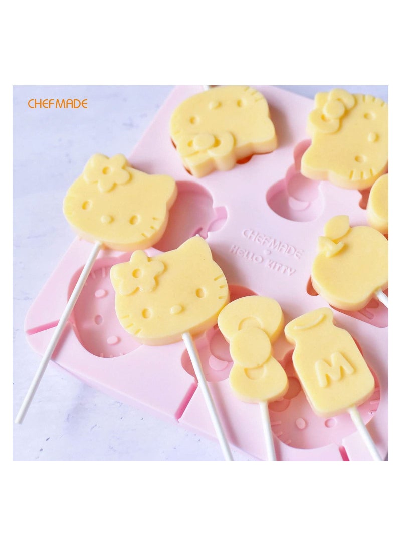 chefmade Hello Kitty Lollipop Mold 8 Cavity Non Stick Silicone Candy Chocolate and Jelly Mold With 20 Lollipop Sticks - Image 4