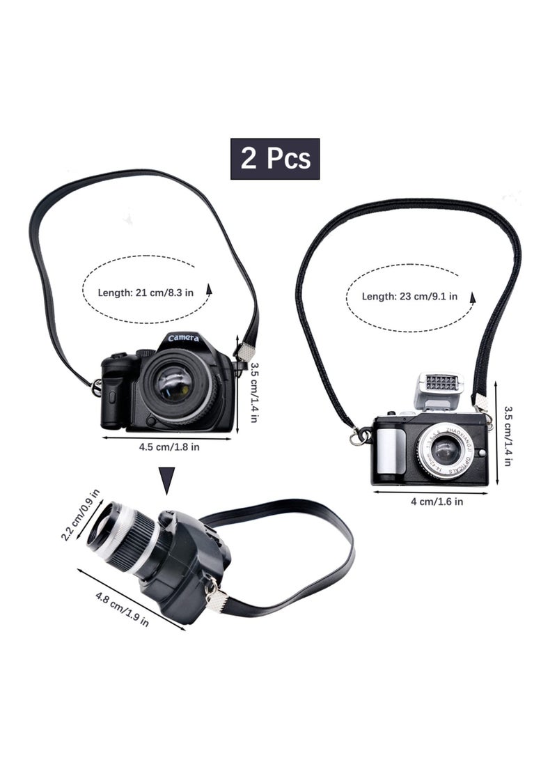 SOLARAE 2Pcs Mini Camera for Dolls, 1:4 Scale Miniature SLR Camera Ornament Vintage Mini Camera Dollhouse Decoration Accessories with Flash and Shutter Sound - Image 2