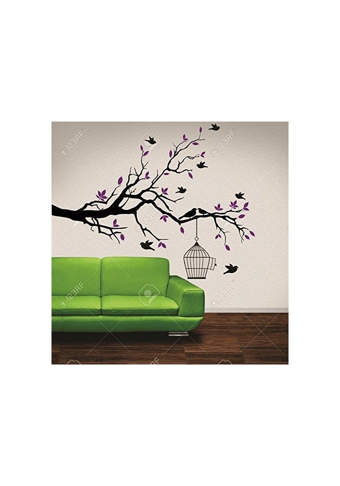 Asmi Collection Asmi PVC Wall Stickers - Black Branches with Purple Leaves and Birds - Image 3