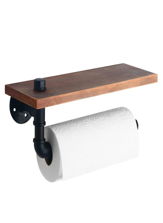 HouseAid Industrial Pipe Paper Towel Holder with Shelf, Rustic Farmhouse Paper Towel Rack for Bathroom, Kitchen, Wall Mounted, Matte Black - Image 1