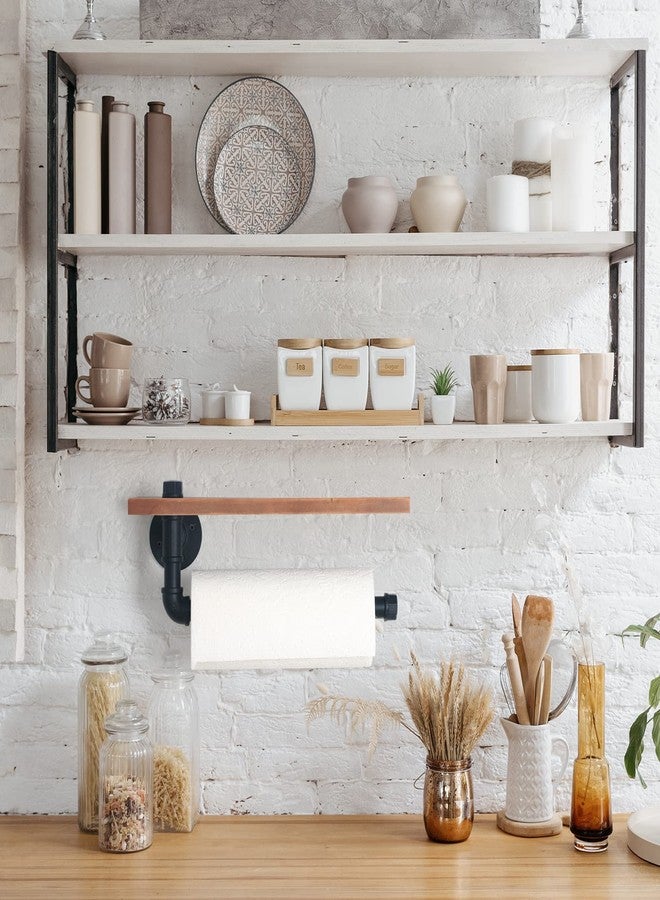 HouseAid Industrial Pipe Paper Towel Holder with Shelf, Rustic Farmhouse Paper Towel Rack for Bathroom, Kitchen, Wall Mounted, Matte Black - Image 2