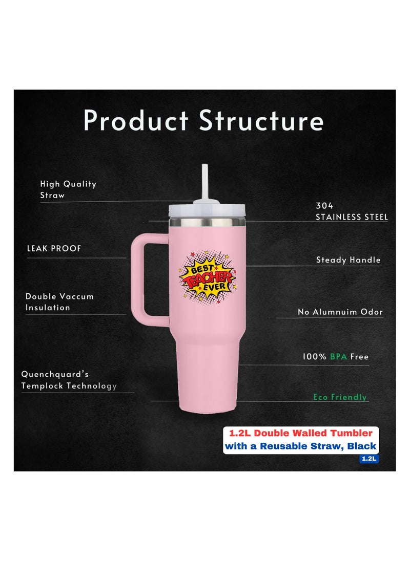 PRINTSHOP4ME - Teachers Day Tumbler Mug 1.2L With Lid&Straw|Double Walled Printed Tumbler Mug|Insulated Reusable Stainless Steel Tumbler Mug|Gift For Teachers - Image 1